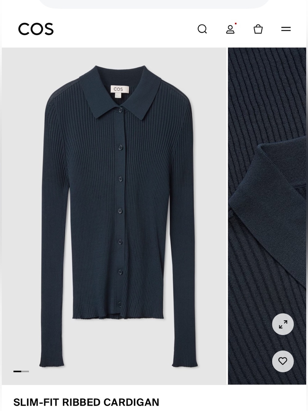 COS Navy Ribbed Button-Down Cardigan - Picture 5 of 5